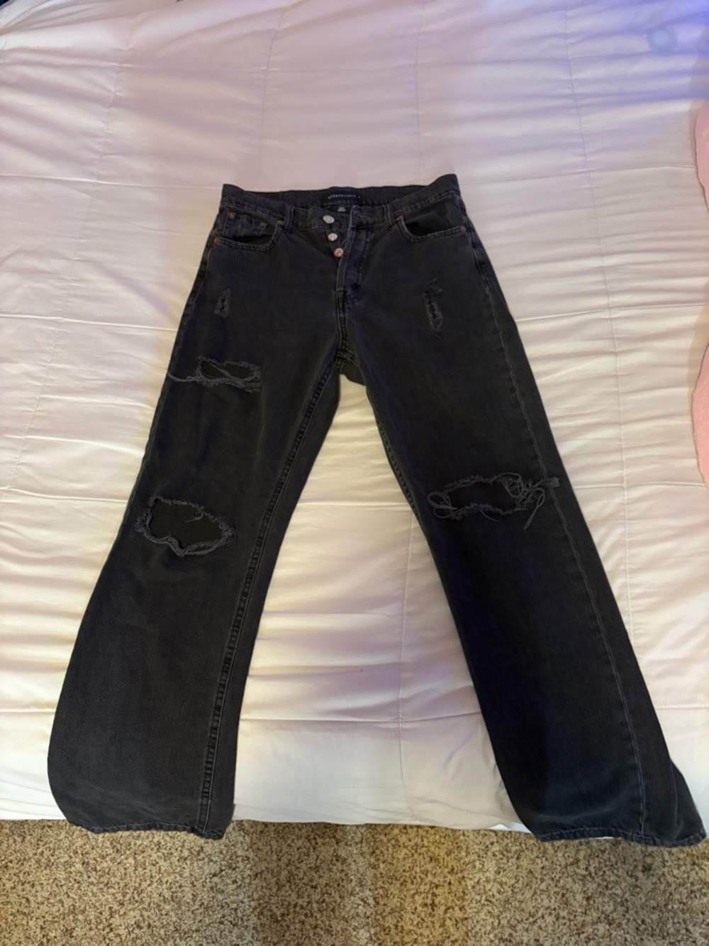 Aeropostale Black Flare Jeans with Distressed Details
